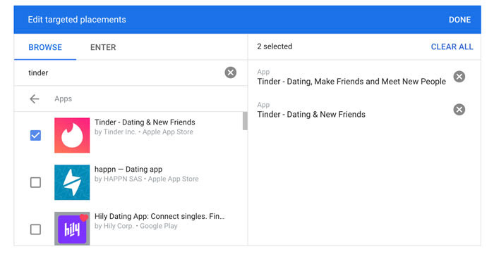 Tinder Advertising on google